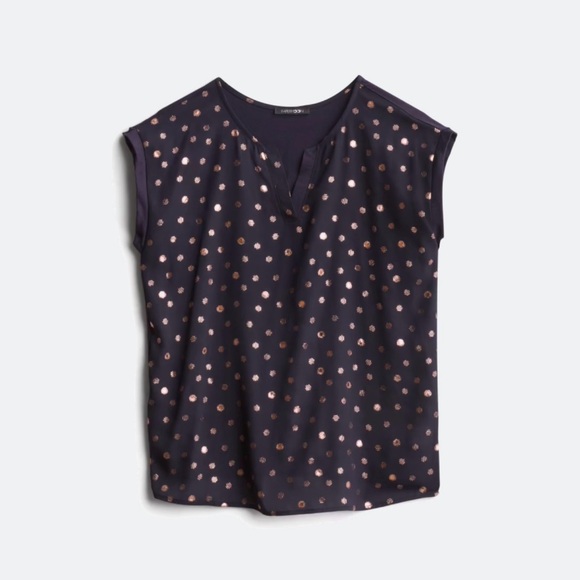 Papermoon Reece Mixed Material Foil Print Blouse in Navy and Gold Size Small - Picture 7 of 7